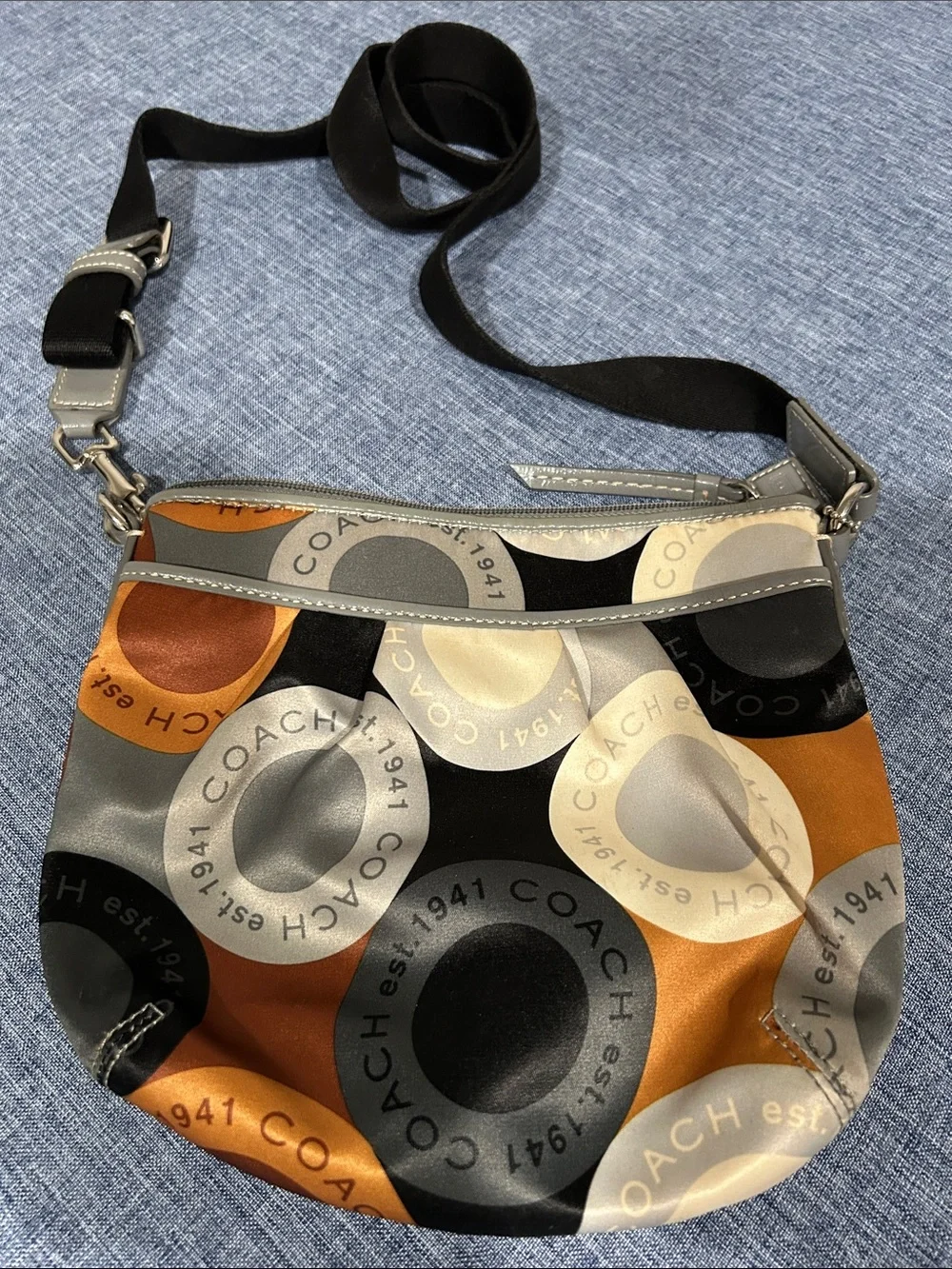 Coach Bronze, Brown, Black and Gray Signature Circle Crossbody Bag